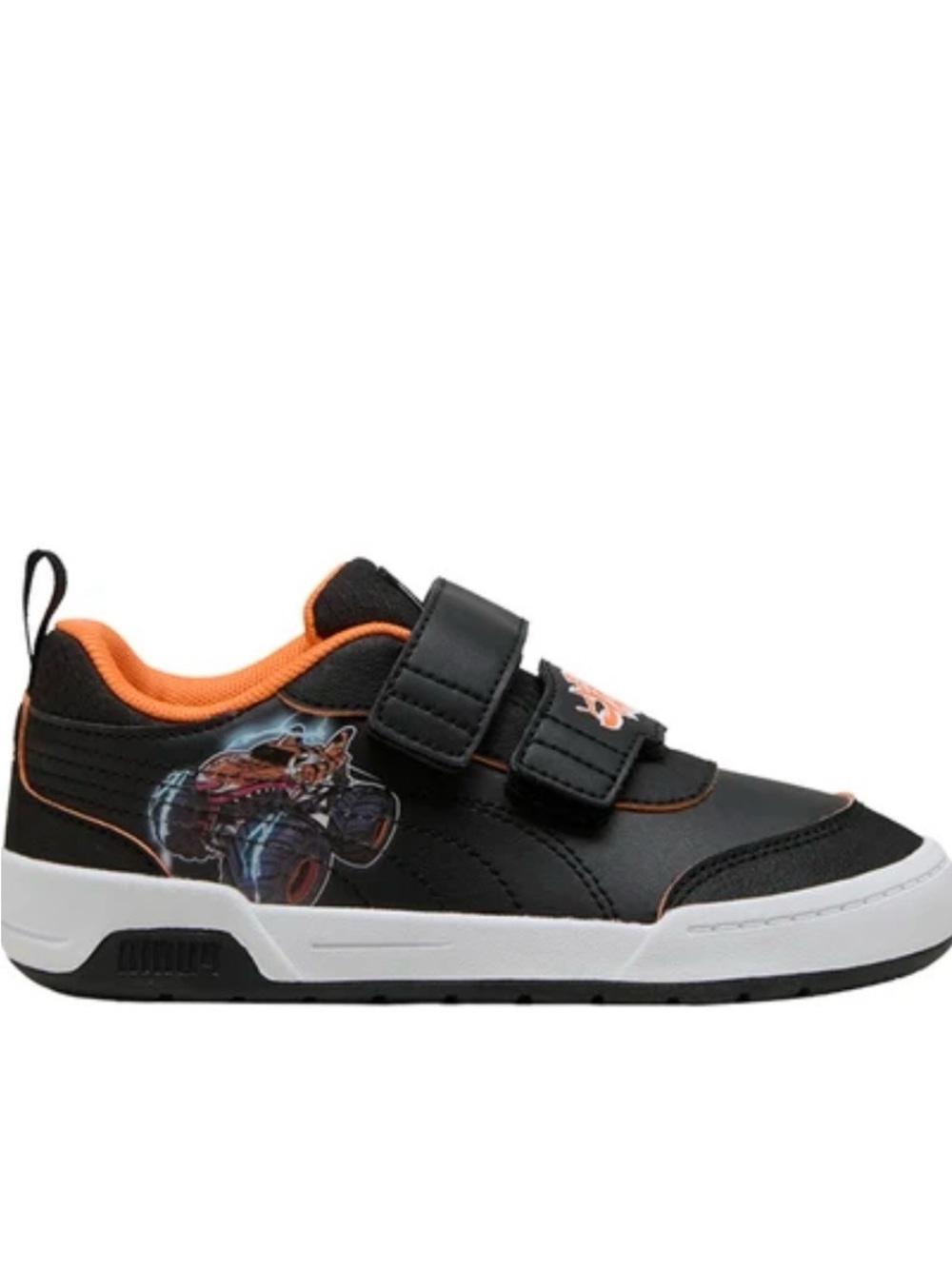 Puma Kids Black and Orange Velcro Sneakers with Monster Truck Graphic